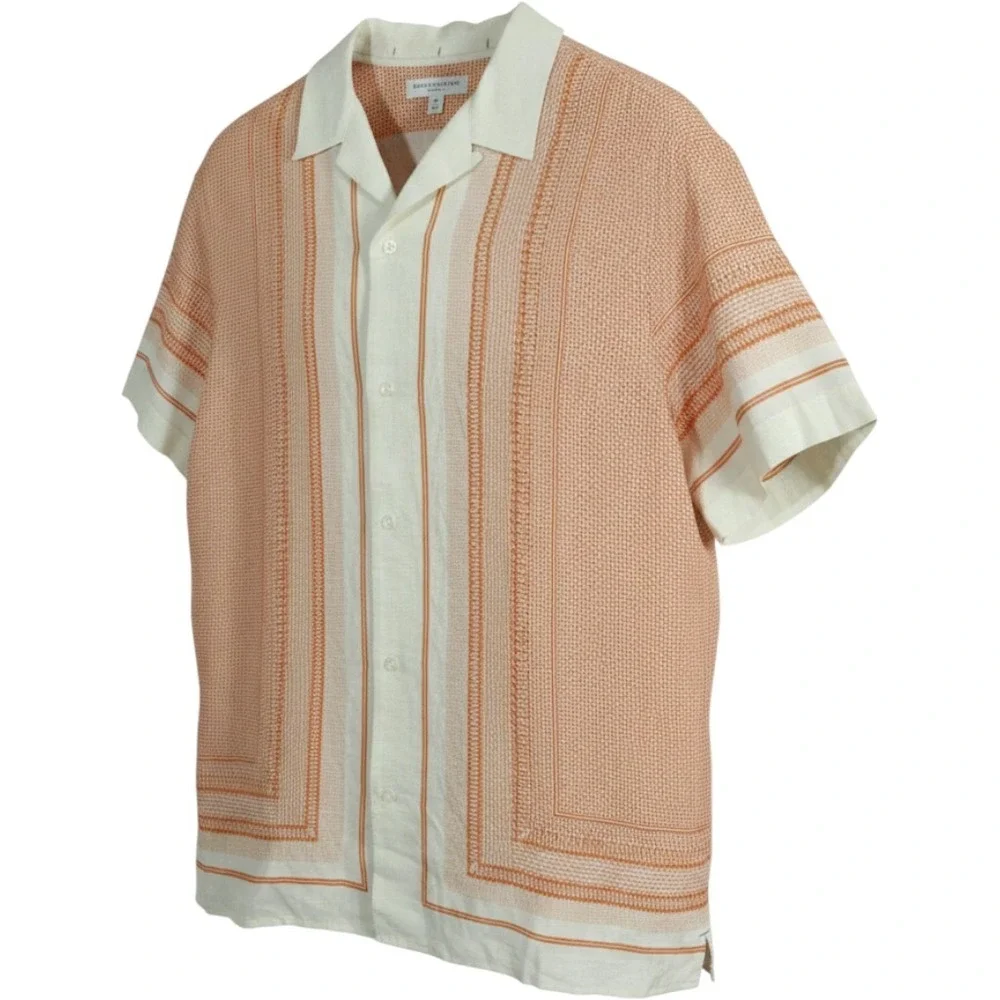 Banana Republic Shirt XL Orange Print Linen Modern Camp Collar 646099